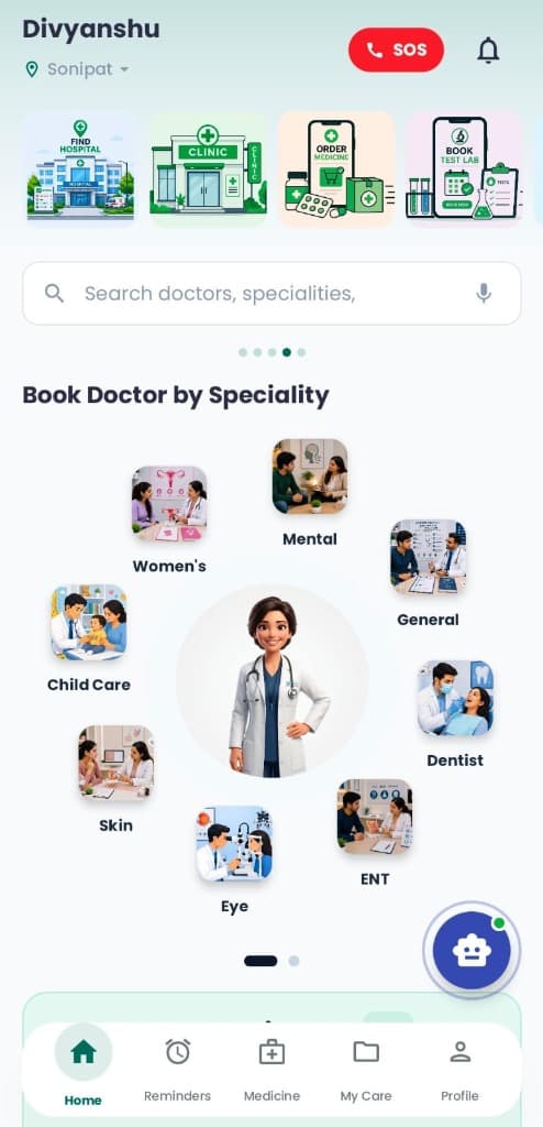 Vaididea Patient App Specialities Screen